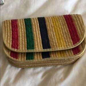 Vintage Rainbow straw clutch with lining & zipper
